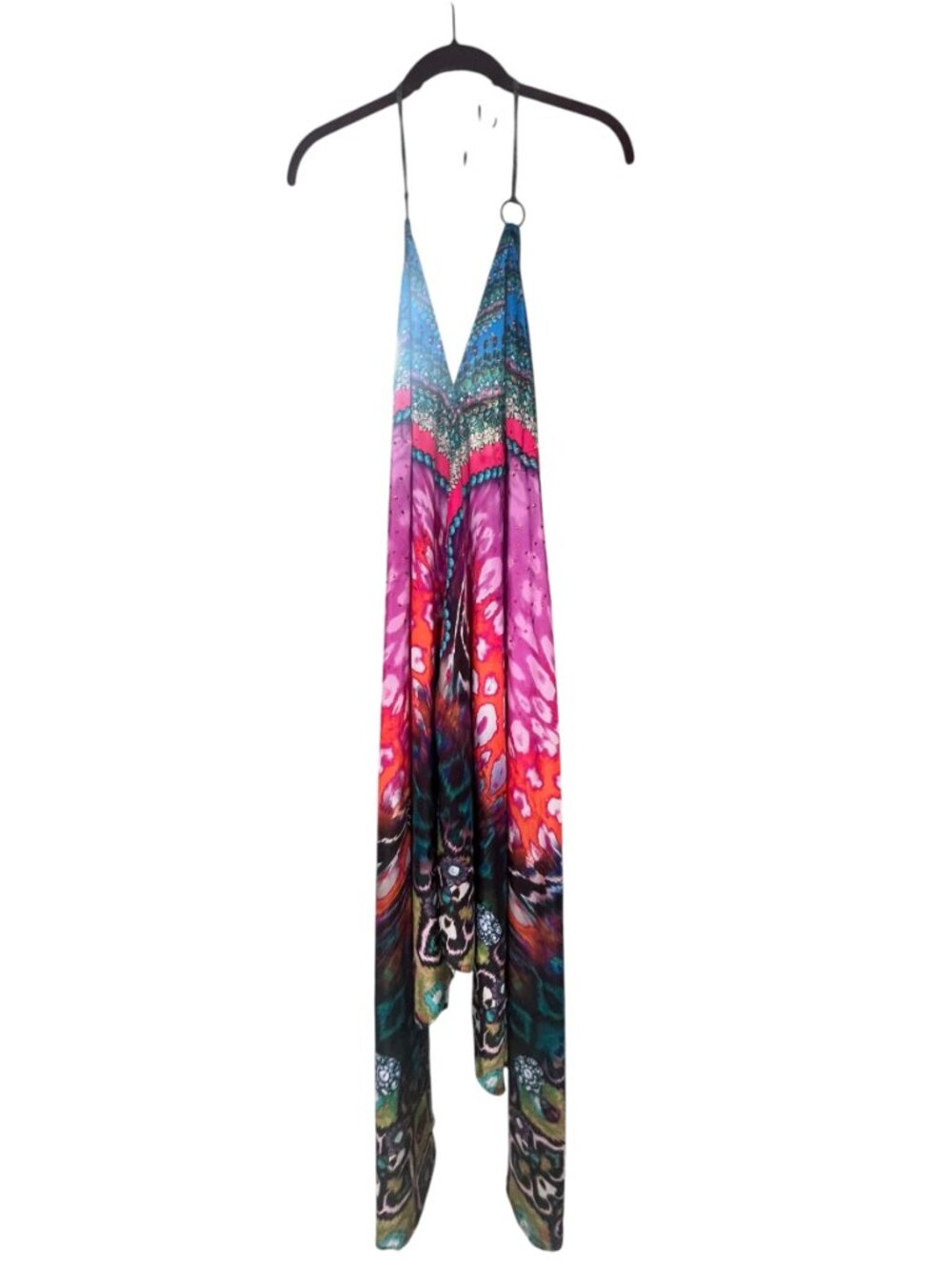 ETC Lazy Daisy Handkerchief Hem Sleeveless Boho Halter Colorful Dress One-size